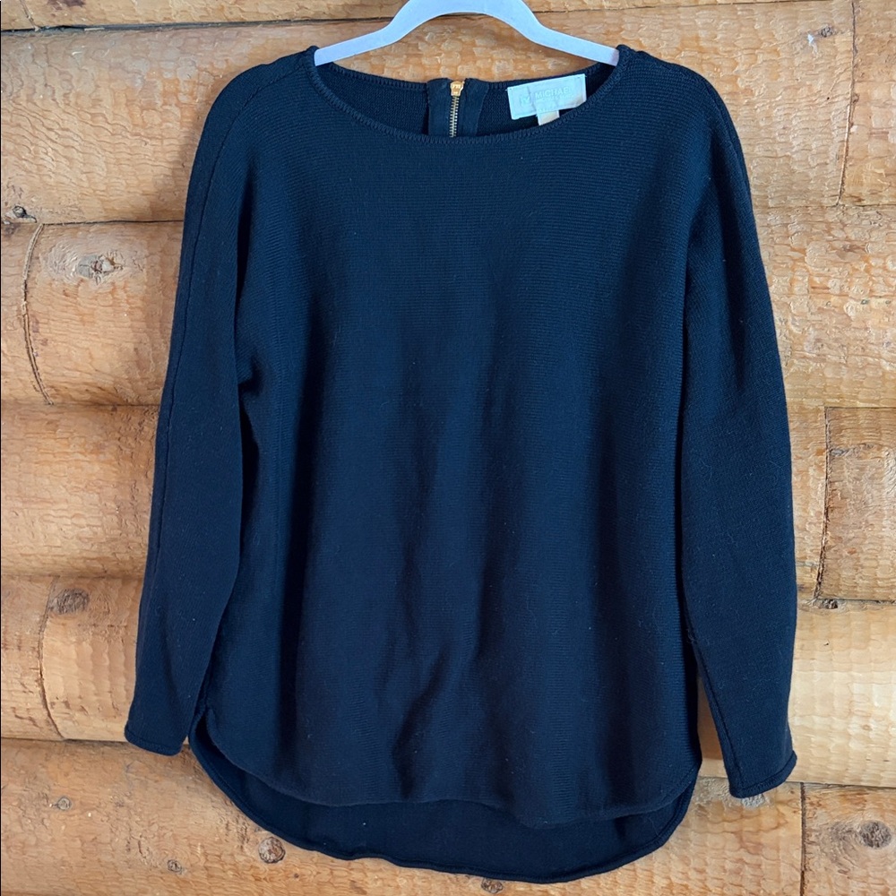 Michael by Michael Kors Black Long Sleeve Knit Top with Zipper detail on back